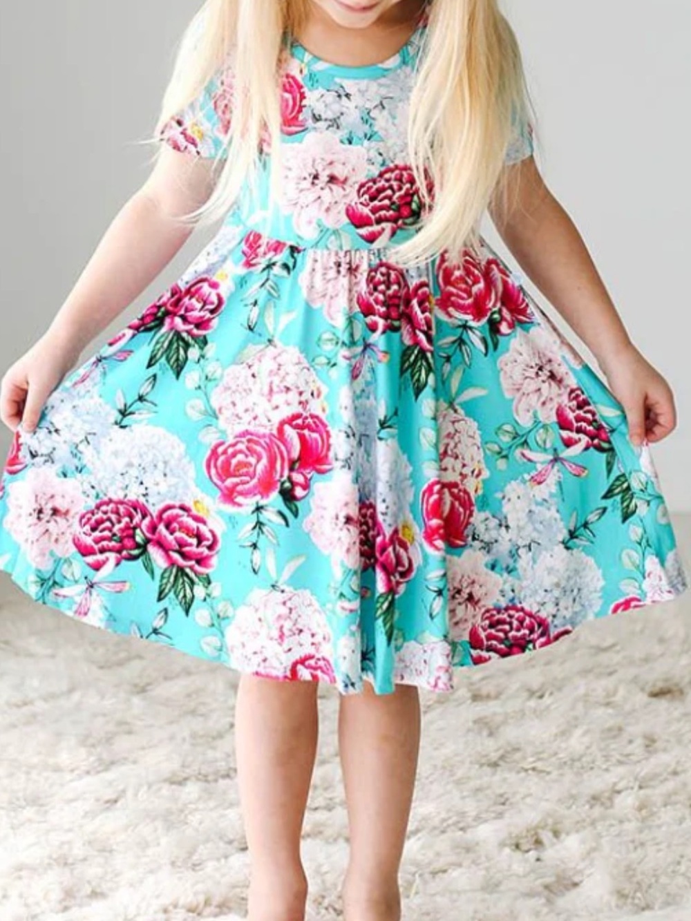 Posh Peanut ELOISE Floral Print Bamboo Scoop Neck Short Sleeve Twirl Dress 10Y